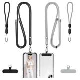 takyu Phone Lanyard, 2 Pack Adjustable Cell Phone Lanyard Crossbody Neck Strap & 2 Pack Phone Wrist Strap with 2 PcsTether Tabs Compatible for iPhone Android Smartphones-Black Grey