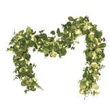 Dolicer 2 Packs 6FT Artificial Eucalyptus Garland with LED Light String, Faux Greenery Garland Hanging Fake Silver Dollar Eucalyptus Leaves Vines for Wedding Backdrop Arch Table Wall Party Home Decor