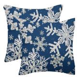 AELUTYSH Navy Blue Christmas Pillow Covers 18x18 Inch Set of 2 Winter Snowflake Decorative Throw Pillows Farmhouse Holiday Christmas Decor Cushion Covers Linen for Home Living Room Bed Outdoor