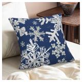 AELUTYSH Navy Blue Christmas Pillow Covers 18x18 Inch Set of 2 Winter Snowflake Decorative Throw Pillows Farmhouse Holiday Christmas Decor Cushion Covers Linen for Home Living Room Bed Outdoor