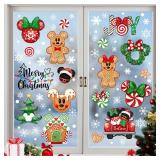 Christmas Window Clings Decor, Merry Christmas Mouse Window Decorations Stickers Double Sided Snowflakes Gingerbread Man Decals Peppermint Candy for Home Winter Xmas Holiday Party Supplies  BULK