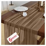 LuluXenia 6 Pack Brown Fall Thanksgiving Cheesecloth Table Runner 120 Inch Rustic Boho Cheese Cloth 10Ft Farmhouse Gauze Table Runner for Wedding Decor Baby Shower Holiday Party Home Decorations