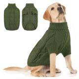 Queenmore Dog Sweater for Large Size Pet,Pitbull Dog Sweater,XXL Doggy Sweater for Labrador Retriever,Cold Weather Warm Knitted Pet Sweatershirt for Boy Girl Dogs (Army Green,2XL)