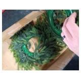 2 Pcs Christmas DIY Gree Wreath 10 Inch Green Artificial Wreaths DIY Faux Plain Wreaths Front Door Green Farmhouse Cabinets Wreath Indoor Outdoor Wall Decor(Pine Needle)