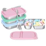 Acellegic 3 Pack Stainless Steel Snack Containers 2 Compartment Snack Containers with Lids Lunch Container 14 oz Food Box for Adult Outdoor Camping (Green,Blue,Pink) CONTAINERS ONLY