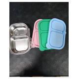 Acellegic 3 Pack Stainless Steel Snack Containers 2 Compartment Snack Containers with Lids Lunch Container 14 oz Food Box for Adult Outdoor Camping (Green,Blue,Pink) CONTAINERS ONLY