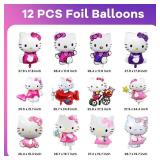12Pcs Kitty Foil Balloons for Kitty Birthday Party Girls Birthday Party Balloons,Baby Shower Birthday Party Decorations