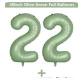 40 Inch Green 22 Balloon, Olive Green Number 22 Balloons, Sage Green Large Foil Number Balloons, Birthday Wedding Anniversary Baby Show Party Decoration