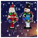 FestiChic Solar Christmas Yard Decorations Outdoor - 2 Pack Metal Xmas Yard Signs 30in Snowman Santa Claus Lighted Garden Stakes with Colorful Lights for Garden Pathway Holiday Winter Lawn