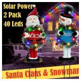 FestiChic Solar Christmas Yard Decorations Outdoor - 2 Pack Metal Xmas Yard Signs 30in Snowman Santa Claus Lighted Garden Stakes with Colorful Lights for Garden Pathway Holiday Winter Lawn