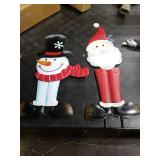 FestiChic Solar Christmas Yard Decorations Outdoor - 2 Pack Metal Xmas Yard Signs 30in Snowman Santa Claus Lighted Garden Stakes with Colorful Lights for Garden Pathway Holiday Winter Lawn