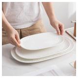 MVYAVYUS Oval Embossed Serving Platter Set, Stackable Serving Tray, Ceramics White Serving Platters for Entertaining, Serving Dishes for Wedding, Dishwasher & Oven Safe, Gift for Housewarming (3PCS)