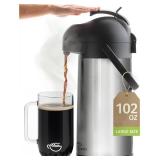 Cresimo Coffee Carafe with Pump - 102oz / 3L Airpot 12 Hours Large Hot Water Carafe, Cocoa Dispenser for Parties - Tea Flask, Insulated Stainless Steel Airpots for Hot Beverage Dispenser -Coffee Pump