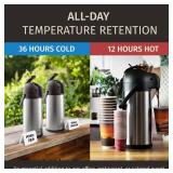 Cresimo Coffee Carafe with Pump - 102oz / 3L Airpot 12 Hours Large Hot Water Carafe, Cocoa Dispenser for Parties - Tea Flask, Insulated Stainless Steel Airpots for Hot Beverage Dispenser -Coffee Pump