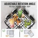 LEVERLOC 2 Pack Corner-adaptive Suction Cup Shower Caddies, Drill-Free Wall Mounted Basket, Stainless Steel Rustproof Corner Shower Shelf, Large Capacity Removable Suction Bathroom Organizer, Black