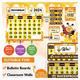 Decorably 157 Pcs Cutouts Honey Bee Classroom Decor Calendar Bulletin Board Set - Gloss-Laminated Cardstock for School Hallways, Study Room