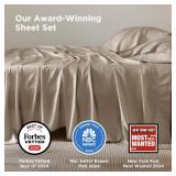 Bedsure Queen Sheet Set, Rayon Derived from Bamboo, Cooling Sheets, Breathable & Soft, Deep Pocket Up to 16 Inches, Hotel Luxury Silky Bedding for Hot Sleepers, Simply Taupe