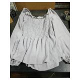 Womens Puff Long Sleeve Babydoll Tops Square Neck Ruffle Peplum Blouse Smocked Loose Fit Tunic Top Dressy Tee Shirts Grey XL