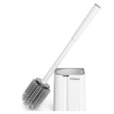 Toilet Brush and Holder Set, Silicone Toilet Bowl Brush, Bathroom Accessories, Durable Toilet Scrubber Bristles, Compact Size for RV, Wall Mountable, Drip-Proof, Deep Cleaning. (White)