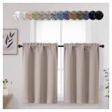 WelvetBLK Stone Cafe Blackout Curtains Tier 36 Inch Length 2 Panels, Soft Solid Thermal Insulated Room Darkening Small Kitchen Window Curtains Over Sink for Bathroom, Stone, Each 30 Wx36 L