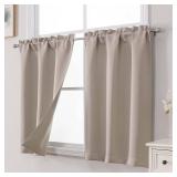 WelvetBLK Stone Cafe Blackout Curtains Tier 36 Inch Length 2 Panels, Soft Solid Thermal Insulated Room Darkening Small Kitchen Window Curtains Over Sink for Bathroom, Stone, Each 30 Wx36 L