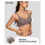 OEAK Womens Wireless Bras Scalloped Push Up Bralettes No Underwire Supportive Tshirt Bra Seamless Comfortable Everyday Bras Grey 2XL