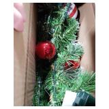 Pre-Lit Artificial Christmas Wreath 24Inch, Christmas Door Decorations Wreath with 50LED Warm Lights, Christmas Balls, Pine Needles, and Red Berries for Front Door Wall Windows X-mas Ornament