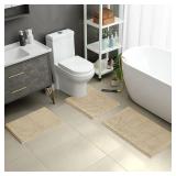 HOMEIDEAS 3 Pieces Bathroom Rugs, Ultra Soft Non Slip Absorbent Chenille Toilet Bath Mat Set (Beige)