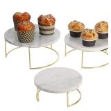MyGift Modern White Marble Cake Stands, Brass Metal Cupcake Stand Dessert Pedestal Risers, Set of 3