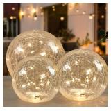Crackle Globe LED Lamp Battery Operated , Lighted Glass Orb for Festival Christmas Decoration, Gold Mercury Glass Ball Light for Living Room Indoor (No Timer)
