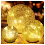Crackle Globe LED Lamp Battery Operated , Lighted Glass Orb for Festival Christmas Decoration, Gold Mercury Glass Ball Light for Living Room Indoor (No Timer)