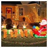 KOOY 12FT Christmas Inflatables Santa Claus on Sleigh with Reindeer Deer Merry Christmas Winter Blow up Yard Decor LED Light for Xmas Party Holiday Outdoor Lawn Xmas New Year Kids Gifts