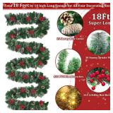 Remote Control&Super Long&8 Modes-18Ft Prelit Snowy Bristle Pine Christmas Garland for Stairs Door Porch Mantle Outdoor Indoor,100 Warm White&Color Switch Lights,Timer,460 Branches 165 Berry Pinecone