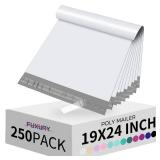 Fuxury Poly Mailers 19x24Inch 250Pcs,Waterproof Shipping Bags for Clothing,Strong Adhesive Shipping Envelopes for Small Business,Self Seal Heavy Duty Poly Mailer Bags,Flexible Mailing Bags White