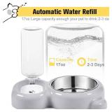 Dog Bowls, Cat Food and Water Bowl Set with Water Dispenser and Stainless Steel Bowl for Cats and Small Dogs - Grey