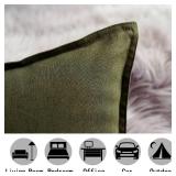 Jeanerlor Cotton Linen Square Decorative Throw Pillow Case Cushion Cover with Twin Needles Stitch on Edge,for Wedding Party Gift Car 12x20(30 x 50cm), Olive Green