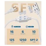 DEWENWILS 2 Prong Extension Cord 6 Ft, 3FT + 3FT Indoor Extension Cord, 2 Groups 3 Polarized Outlets with Safety Cap Protect for Home Office, White, 16/2 SPT-2, 2 Pack for Christmas
