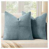 MIULEE Sky Blue Decorative Throw Pillow Covers 18x18 Inch for Couch Bed Sofa Pack of 2 Boho Farmhouse Throw Pillows Soft Cross Corduroy Patchwork Textured Cushion Cases