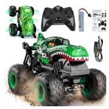 BEZGAR Monster Truck Toys - Remote Control Monster Truck with Light & Music, Dinosaur Toys for Kids, 1:20 Scale RC Truck with 360° Spins and Drifting, Remote Control Car for Boys 4-7