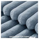 Pallene Faux Fur Plush Throw Pillow Covers 18x18 Set of 2, Luxury Soft Fluffy Striped Decorative Pillow Covers for Sofa, Couch, Living Room, Blue Grey