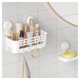Lifewit Suction Cup Shower Caddy + Soap Dish, Removable 10.4(26cm) Basket and Bar Soap Holder for Inside Shower, NO-Drilling Bathroom Kitchen Organizers and Storage Rack for Shampoo, Set of 1