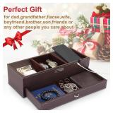 Baoyun Mens Valet Tray, Nightstand Organizers for Men, Leather Jewelry Storage Box Bedside Table Organizer EDC Catch All for Jewelry Key Wallet and Phone