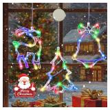 3 Pack Christmas Window Lights, Multicolor X-Mas Tree, Reindeer, Bell Lights, Battery Operated Christmas Window Decorations Light up with Suction Cup and Timer Function for Window Glass Wall Decor