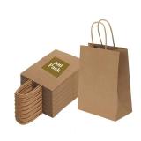 Joybe BULK 5.95x3.25x8 Inch Small Brown Paper Bags with Handles Bulk, Kraft Paper Gift Bags for Birthday Party Favors Grocery Retail Shopping Business Goody Craft Sacks (Plain Natural, BULK)