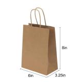 Joybe BULK 5.95x3.25x8 Inch Small Brown Paper Bags with Handles Bulk, Kraft Paper Gift Bags for Birthday Party Favors Grocery Retail Shopping Business Goody Craft Sacks (Plain Natural, BULK)