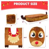 JOYIN 5 Pieces Christmas Theme Bathroom Decoration Set w/Toilet Seat Cover, Rugs, Tank Cover, Toilet Paper Box Cover and Santa Towel for Xmas Indoor Decor, Party Favors (Reindeer)