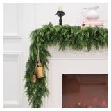 9FT Christmas Cedar Garland Artificial Realistic Green Faux Real Touch Winter Pine Garland for Mantle Fireplace Wall Table Indoor Outdoor Decoraiton
