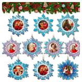 Yalikop BULK Christmas Photo Frame Ornaments Wooden Nutcrackers Santa Snowman Snowflake Picture Frame Tree Decoration DIY Photo Keepsakes for Xmas Party Decorations Winter Holiday Gift (Snowflake)