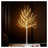 Wexo Palindrog Lighted Birch Tree, 6 FT Prelit White Artificial Christmas Trees with 144 Warm White LED Lights and Timer for Indoor Outdoor Garden Wedding Party Christmas Decoration