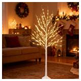 Wexo Palindrog Lighted Birch Tree, 6 FT Prelit White Artificial Christmas Trees with 144 Warm White LED Lights and Timer for Indoor Outdoor Garden Wedding Party Christmas Decoration